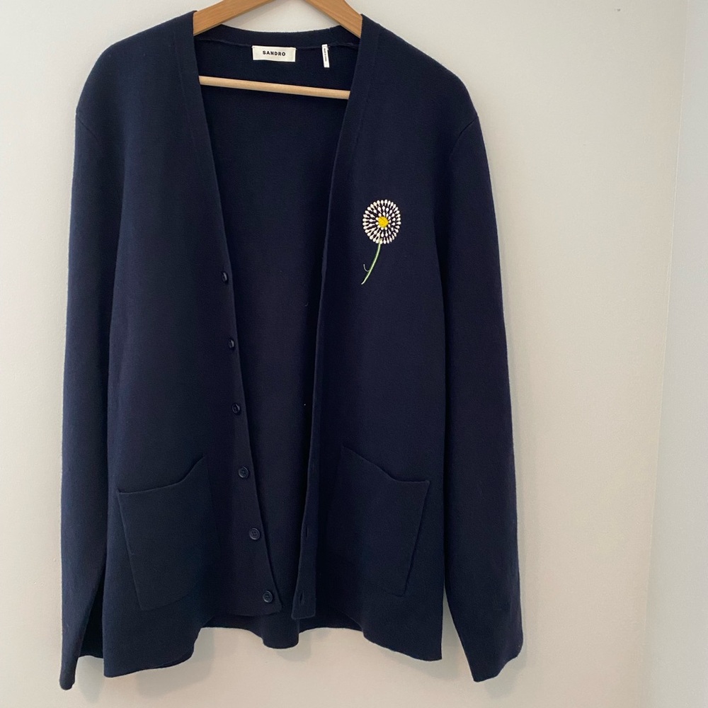 Sandro Wool Blend Embroidered Cardigan